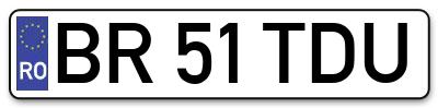 Placuta inmatriculare numar auto  BR-51-TDU, BR 51 TDU, BR51TDU