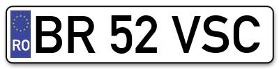 Placuta inmatriculare numar auto  BR-52-VSC, BR 52 VSC, BR52VSC