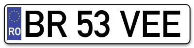Placuta inmatriculare numar auto  BR-53-VEE, BR 53 VEE, BR53VEE