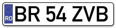 Placuta inmatriculare numar auto  BR-54-ZVB, BR 54 ZVB, BR54ZVB