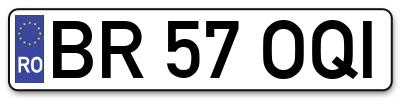 Placuta inmatriculare numar auto  BR-57-OQI, BR 57 OQI, BR57OQI