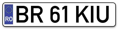 Placuta inmatriculare numar auto  BR-61-KIU, BR 61 KIU, BR61KIU
