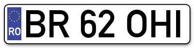 Placuta inmatriculare numar auto  BR-62-OHI, BR 62 OHI, BR62OHI