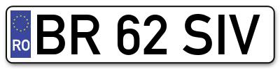 Placuta inmatriculare numar auto  BR-62-SIV, BR 62 SIV, BR62SIV