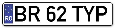 Placuta inmatriculare numar auto  BR-62-TYP, BR 62 TYP, BR62TYP