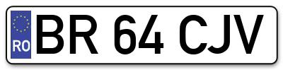 Placuta inmatriculare numar auto  BR-64-CJV, BR 64 CJV, BR64CJV