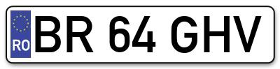 Placuta inmatriculare numar auto  BR-64-GHV, BR 64 GHV, BR64GHV