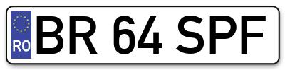 Placuta inmatriculare numar auto  BR-64-SPF, BR 64 SPF, BR64SPF
