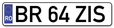 Placuta inmatriculare numar auto  BR-64-ZIS, BR 64 ZIS, BR64ZIS
