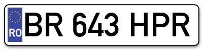 Placuta inmatriculare numar auto  BR-643-HPR, BR 643 HPR, BR643HPR