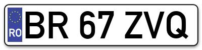 Placuta inmatriculare numar auto  BR-67-ZVQ, BR 67 ZVQ, BR67ZVQ