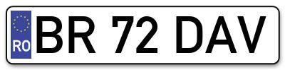 Placuta inmatriculare numar auto  BR-72-DAV, BR 72 DAV, BR72DAV