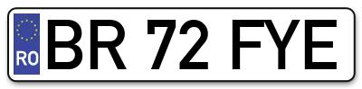 Placuta inmatriculare numar auto  BR-72-FYE, BR 72 FYE, BR72FYE