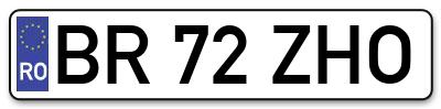 Placuta inmatriculare numar auto  BR-72-ZHO, BR 72 ZHO, BR72ZHO