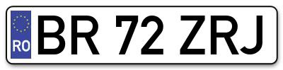 Placuta inmatriculare numar auto  BR-72-ZRJ, BR 72 ZRJ, BR72ZRJ