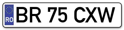 Placuta inmatriculare numar auto  BR-75-CXW, BR 75 CXW, BR75CXW