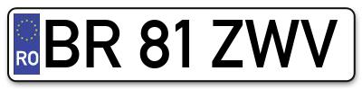 Placuta inmatriculare numar auto  BR-81-ZWV, BR 81 ZWV, BR81ZWV