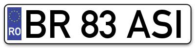 Placuta inmatriculare numar auto  BR-83-ASI, BR 83 ASI, BR83ASI