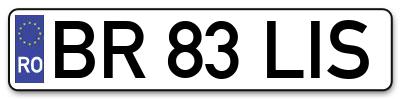 Placuta inmatriculare numar auto  BR-83-LIS, BR 83 LIS, BR83LIS