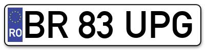 Placuta inmatriculare numar auto  BR-83-UPG, BR 83 UPG, BR83UPG