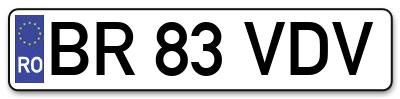 Placuta inmatriculare numar auto  BR-83-VDV, BR 83 VDV, BR83VDV