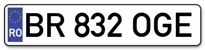 Placuta inmatriculare numar auto  BR-832-OGE, BR 832 OGE, BR832OGE