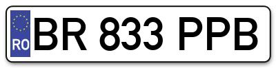 Placuta inmatriculare numar auto  BR-833-PPB, BR 833 PPB, BR833PPB