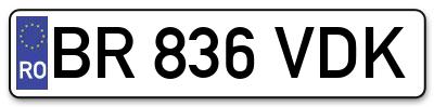 Placuta inmatriculare numar auto  BR-836-VDK, BR 836 VDK, BR836VDK