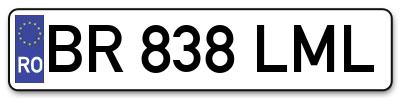 Placuta inmatriculare numar auto  BR-838-LML, BR 838 LML, BR838LML