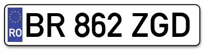 Placuta inmatriculare numar auto  BR-862-ZGD, BR 862 ZGD, BR862ZGD