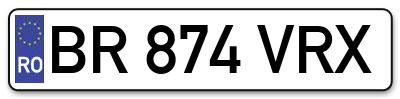 Placuta inmatriculare numar auto  BR-874-VRX, BR 874 VRX, BR874VRX