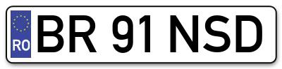 Placuta inmatriculare numar auto  BR-91-NSD, BR 91 NSD, BR91NSD