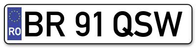 Placuta inmatriculare numar auto  BR-91-QSW, BR 91 QSW, BR91QSW