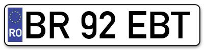 Placuta inmatriculare numar auto  BR-92-EBT, BR 92 EBT, BR92EBT