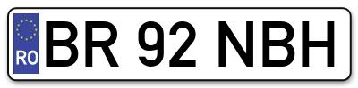 Placuta inmatriculare numar auto  BR-92-NBH, BR 92 NBH, BR92NBH