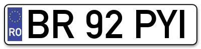 Placuta inmatriculare numar auto  BR-92-PYI, BR 92 PYI, BR92PYI