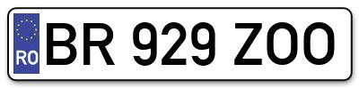 Placuta inmatriculare numar auto  BR-929-ZOO, BR 929 ZOO, BR929ZOO