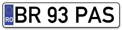 Placuta inmatriculare numar auto  BR-93-PAS, BR 93 PAS, BR93PAS
