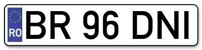 Placuta inmatriculare numar auto  BR-96-DNI, BR 96 DNI, BR96DNI