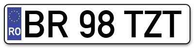 Placuta inmatriculare numar auto  BR-98-TZT, BR 98 TZT, BR98TZT