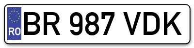 Placuta inmatriculare numar auto  BR-987-VDK, BR 987 VDK, BR987VDK