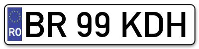 Placuta inmatriculare numar auto  BR-99-KDH, BR 99 KDH, BR99KDH