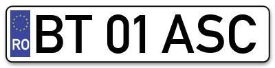 Placuta inmatriculare numar auto  BT-01-ASC, BT 01 ASC, BT01ASC