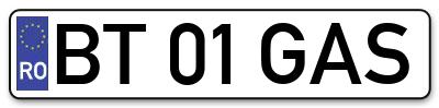 Placuta inmatriculare numar auto  BT-01-GAS, BT 01 GAS, BT01GAS
