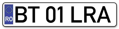 Placuta inmatriculare numar auto  BT-01-LRA, BT 01 LRA, BT01LRA