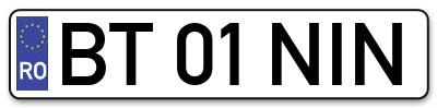 Placuta inmatriculare numar auto  BT-01-NIN, BT 01 NIN, BT01NIN
