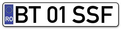 Placuta inmatriculare numar auto  BT-01-SSF, BT 01 SSF, BT01SSF