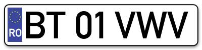 Placuta inmatriculare numar auto  BT-01-VWV, BT 01 VWV, BT01VWV