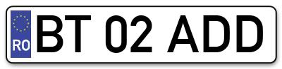 Placuta inmatriculare numar auto  BT-02-ADD, BT 02 ADD, BT02ADD