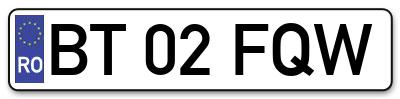 Placuta inmatriculare numar auto  BT-02-FQW, BT 02 FQW, BT02FQW